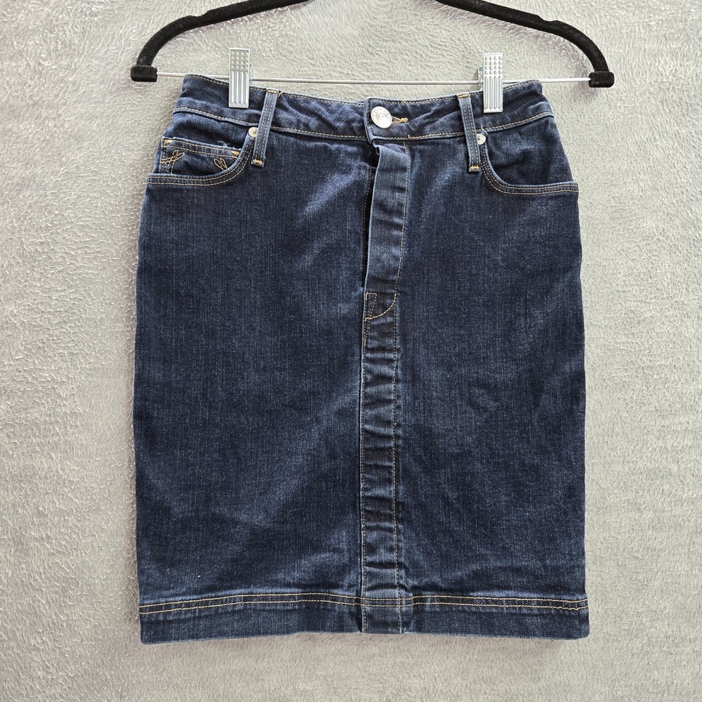 True Religion Women Jeans Skirt 24 Blue Denim Snap Buttons